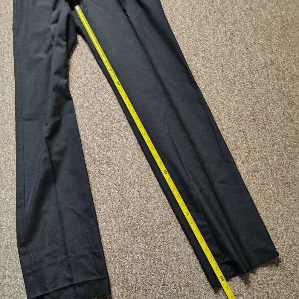 Vintage HUNTING HORN Pants Men 32 Black Wool Blend Pleated Unhemmed Slacks - Picture 7 of 8